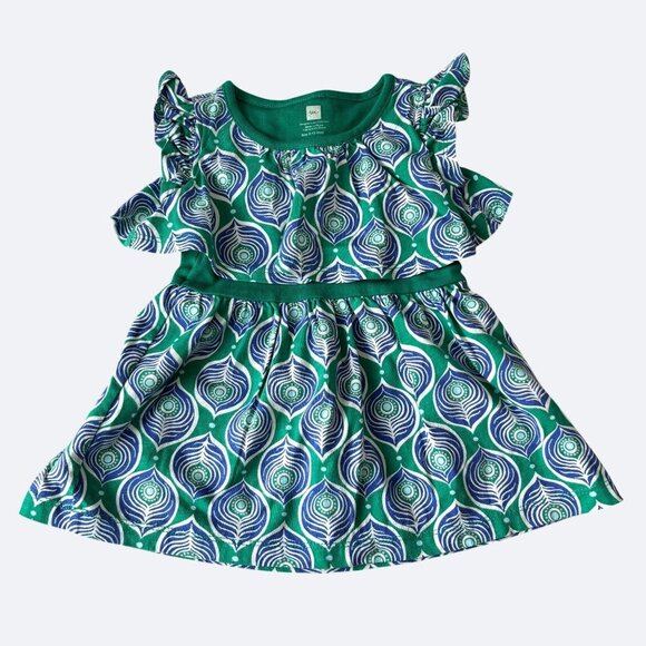 Tea Collecton Dress Size 6 12 Months Kelly Green Cotton Peacock Ruffles NWOT - Picture 1 of 6